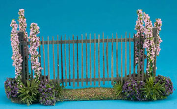 Dollhouse Miniature Fence with Pink Flowers